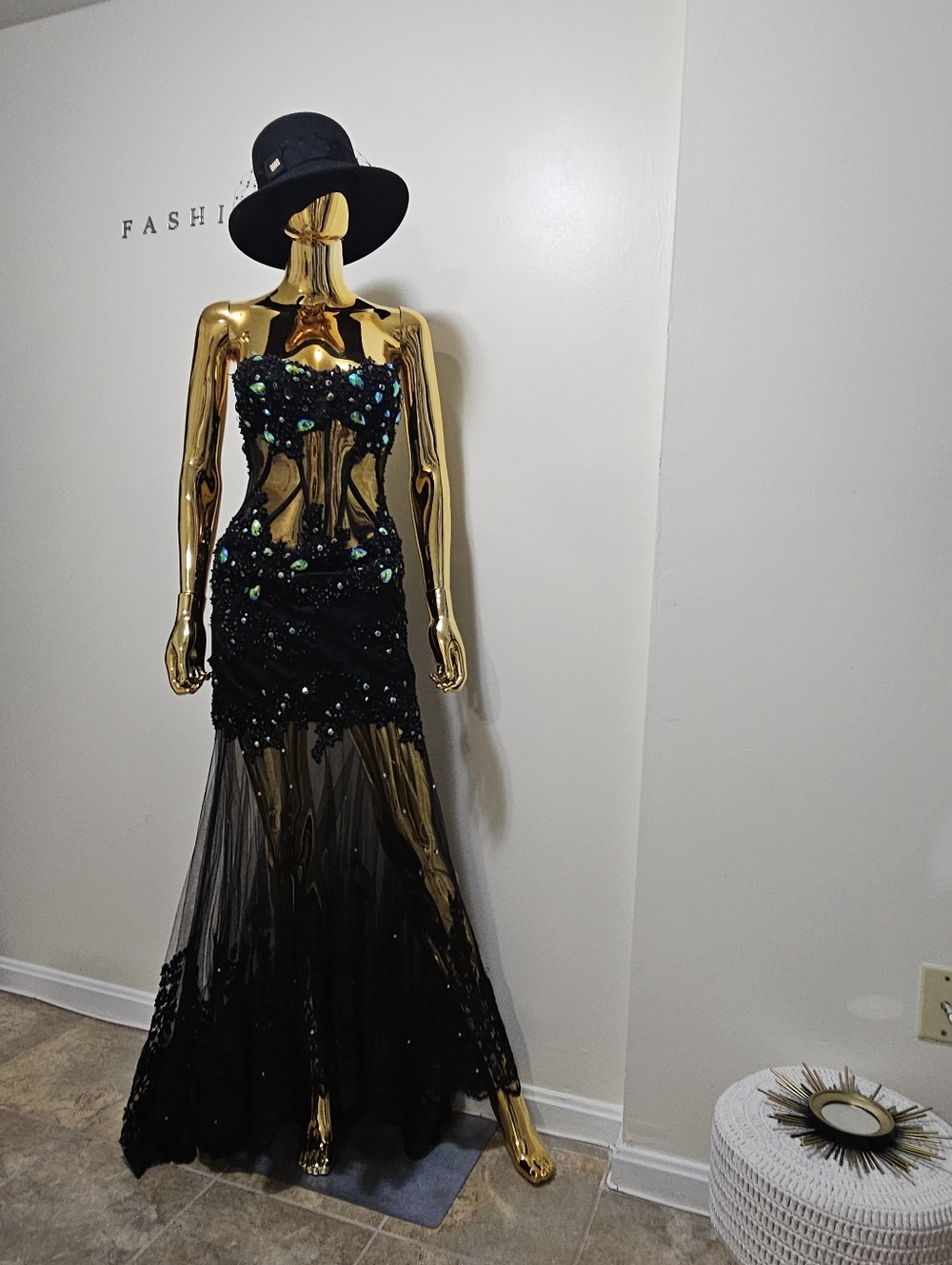 Alyce Paris Strapless Black Dress with Blue and Green Embellishments - Picture 5 of 8